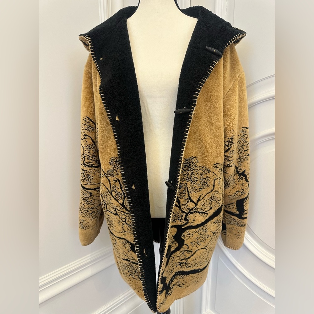 Vintage 1980s Cozy Fuzzy Reversible Brown Black Denali Polar Fleece Coat (Large) - Picture 3 of 13